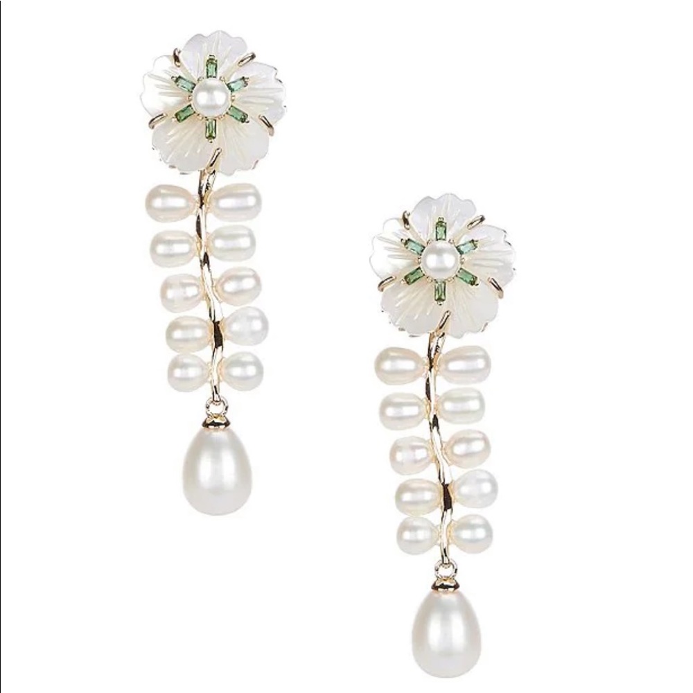Antonio Melani
x Nicola Bathie Audrey Emerald CZ Carved Shell Flower Earrings